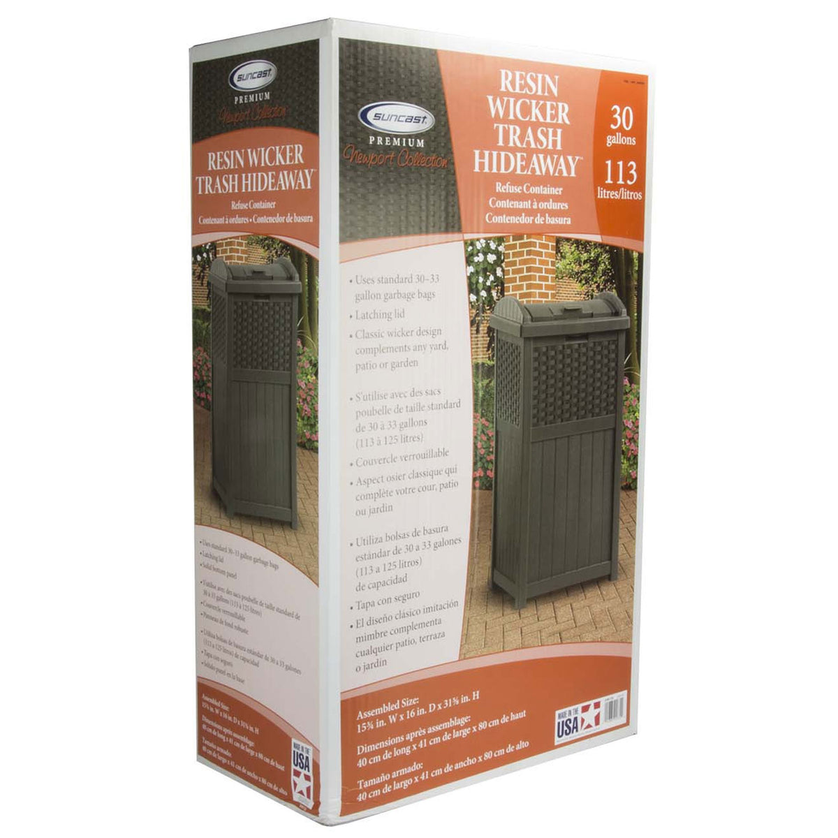 Suncast 60 Gallon Outdoor Storage Deck Box & 33 Gallon Trash Hideaway, Java - VMInnovations