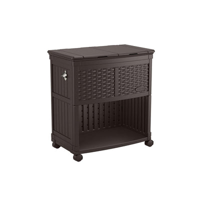 Suncast Outdoor Patio Deck Resin Entertaining Cooler Station, Java (Open Box)