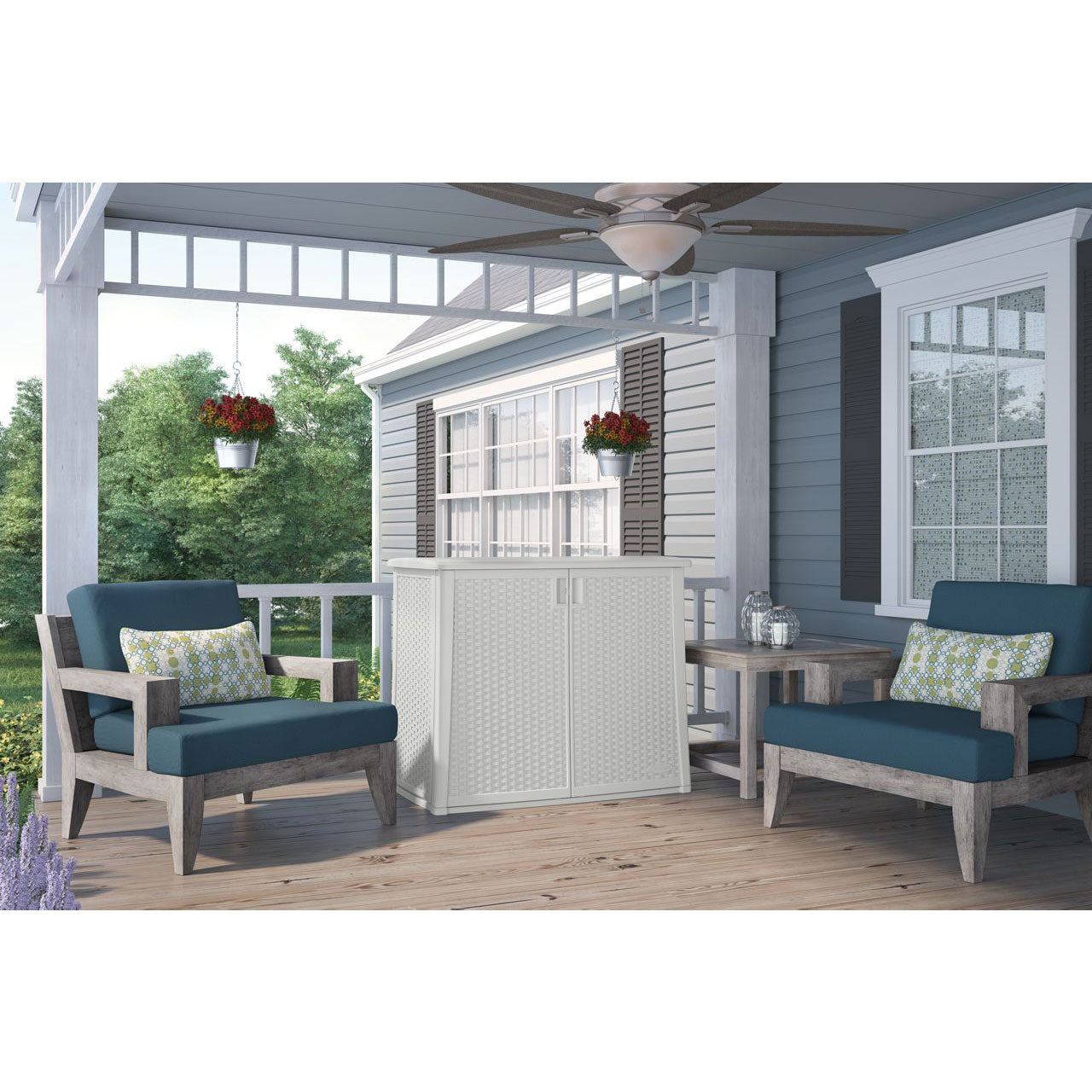 Suncast 97 Gallon Backyard Oasis Storage Entertaining Station, White (Open Box)