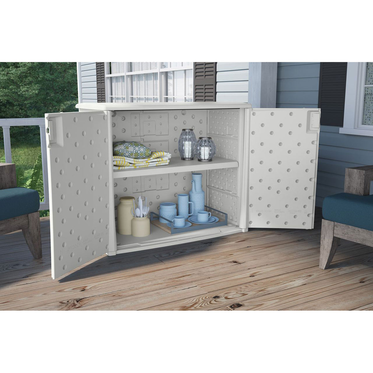 Suncast 97 Gallon Backyard Oasis Storage Entertaining Station, White (Open Box)