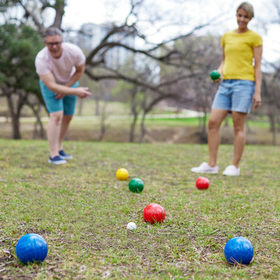 YardGames Giant 4 In a Row Multiplayer Game & 100mm Resin Bocce Ball Game Set - VMInnovations