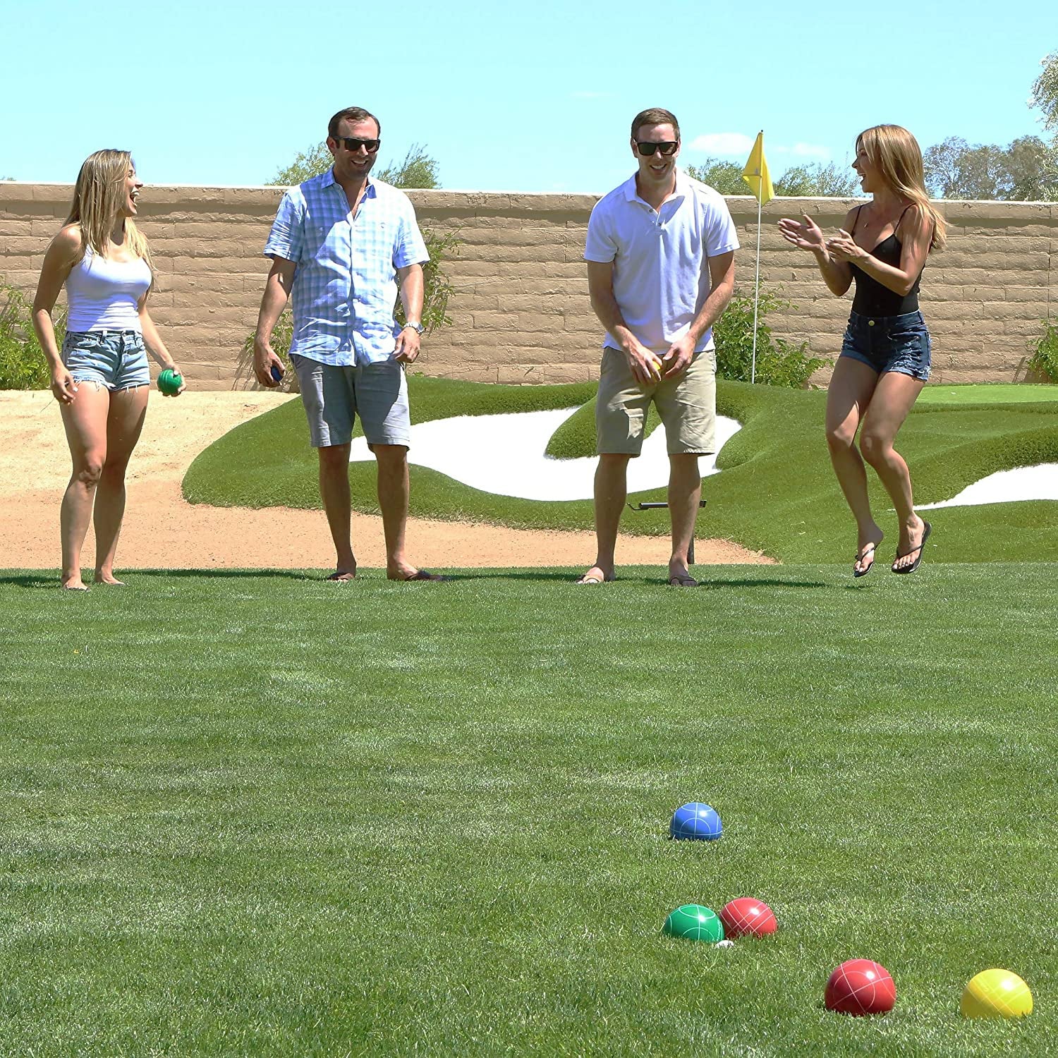 GoSports 90mm Bocce Set Outdoor Backyard Lawn Game Set with 8 Balls and Case