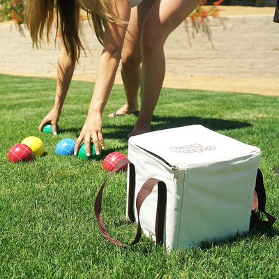 GoSports 90mm Bocce Set Outdoor Backyard Lawn Game Set with 8 Balls and Case
