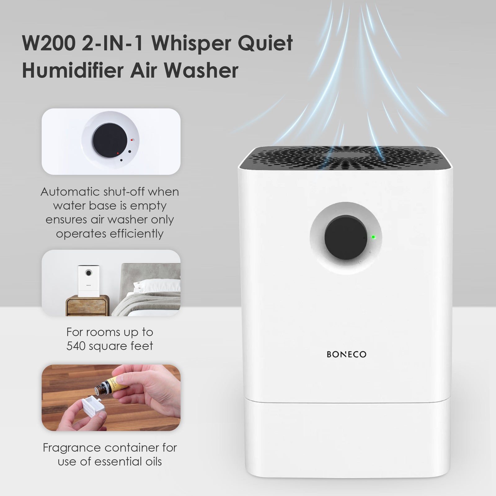 BONECO W200 2 In 1 Quiet Humidifier Air Washer with Auto Shut Off, White (Used) - VMInnovations