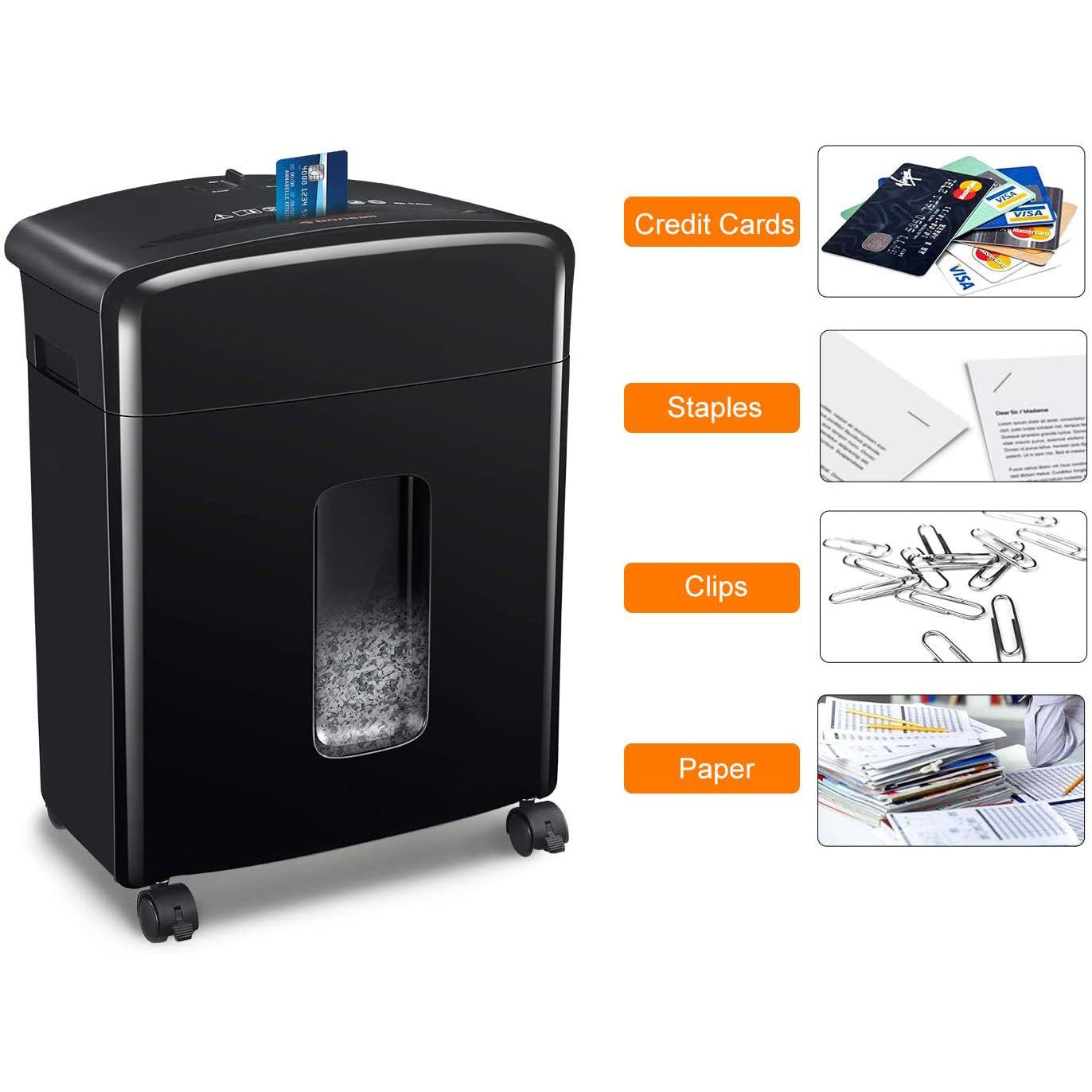 Bonsaii C220-A Portable 12 Sheet Cross Cut Paper, Card, and Disc Shredder Bin