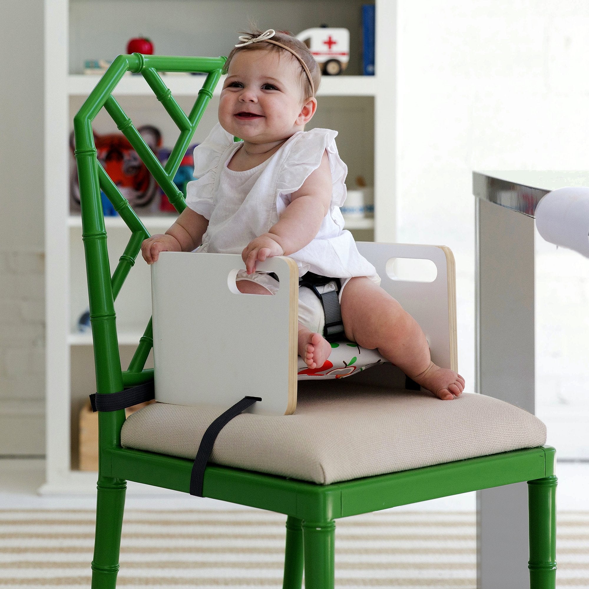 Little Partners MOD Toddler Wooden Booster Seat with Cushion, Fall Leaves, White