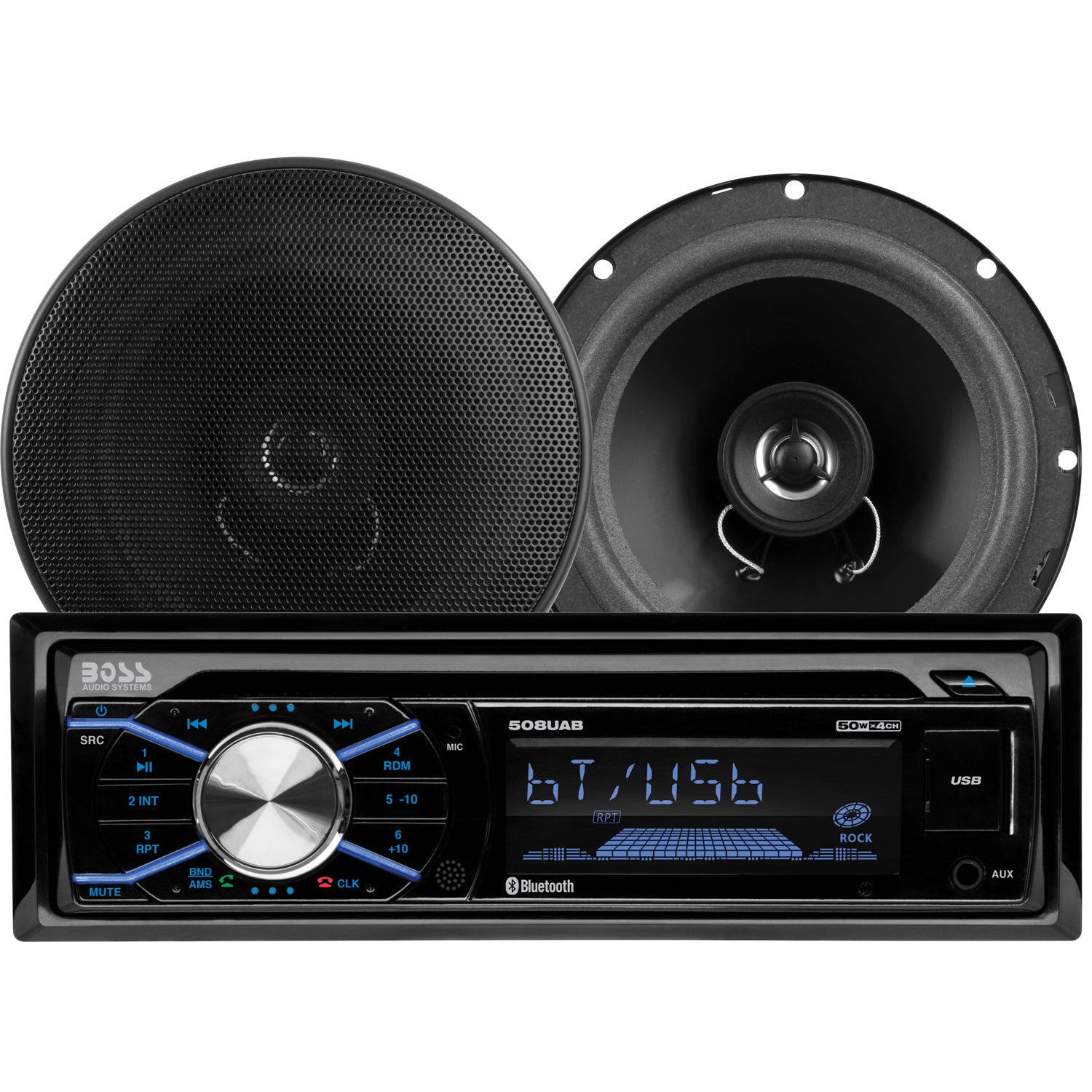 BOSS Audio Single DIN Bluetooth Stereo System w/Full Range Speaker Pair (2 Pack)