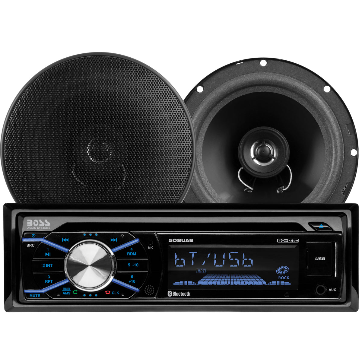 BOSS Audio Single DIN Bluetooth Stereo System w/Full Range Speaker Pair (4 Pack)