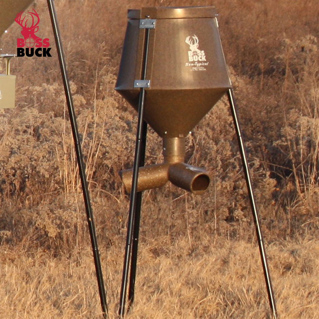 Boss Buck 200 Pound Gravity Fed Tripod Game Deer Corn and Protein Pellet Feeder