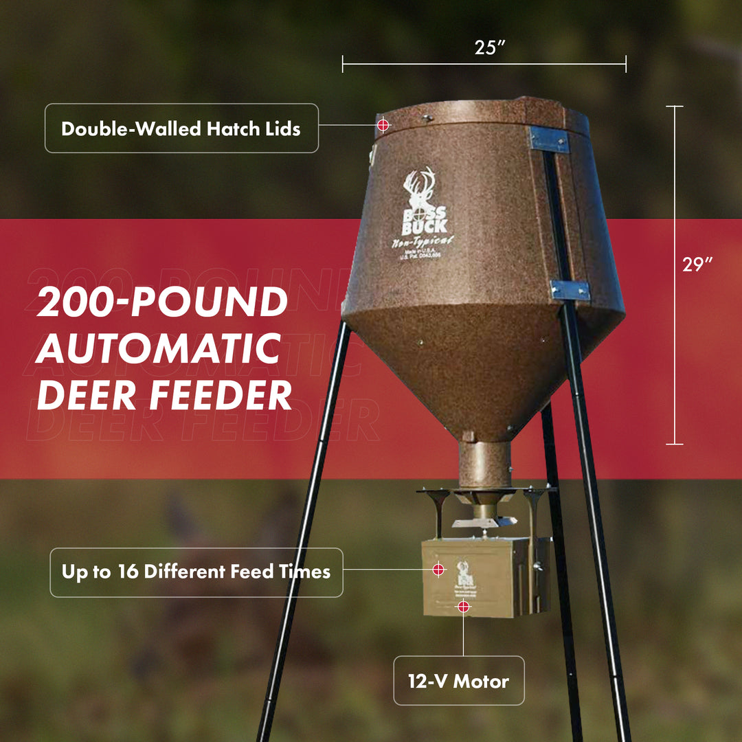 Boss Buck Hunting 200 Series Large Automatic Wildlife Deer Feeder 200lb Capacity