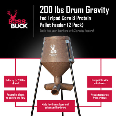 Boss Buck 200 Pound Gravity Fed Tripod Corn and Protein Pellet Feeder (2 Pack)