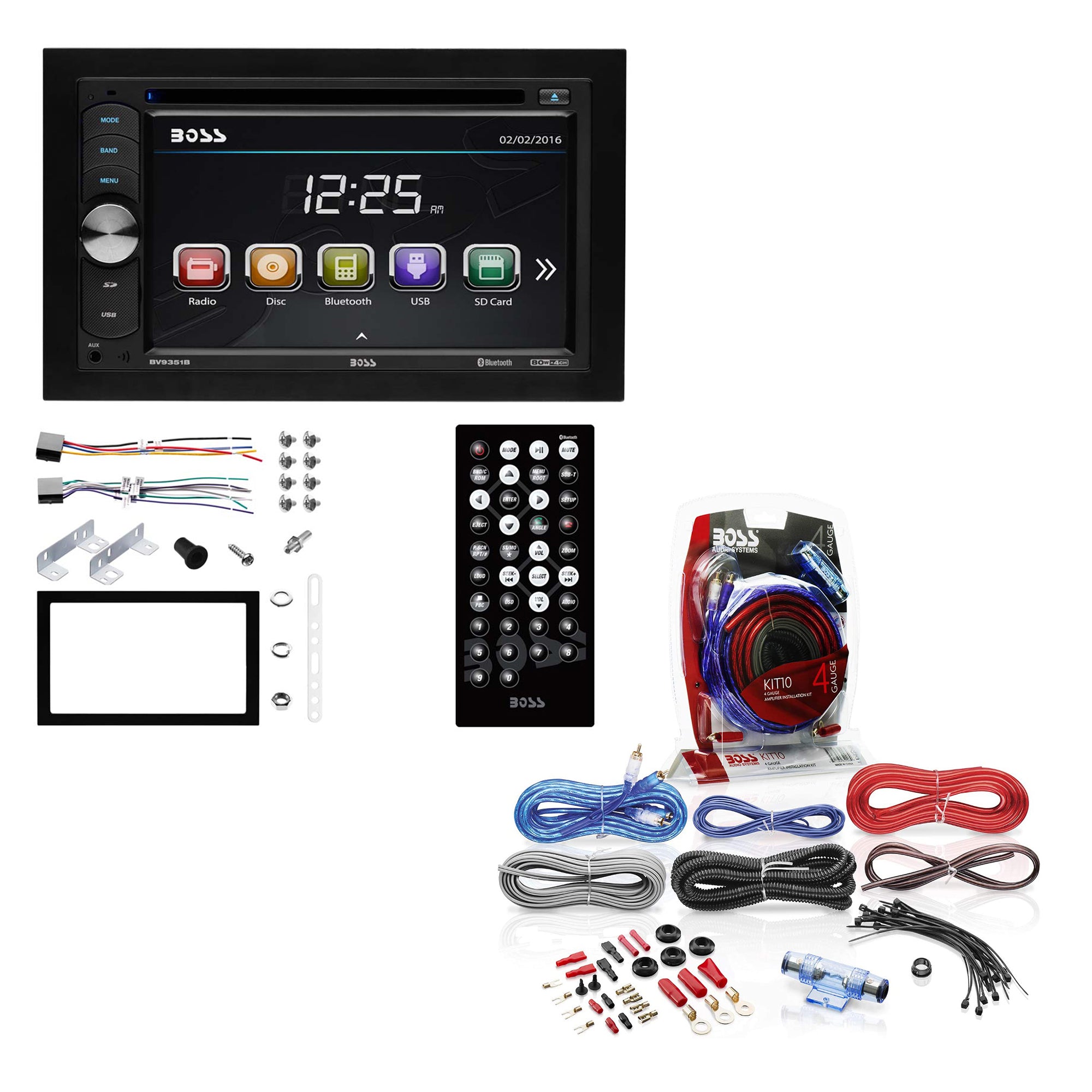 Boss Audio 320W Double DIN In-Dash Car Receiver and KIT10 Car Audio Wiring Kit