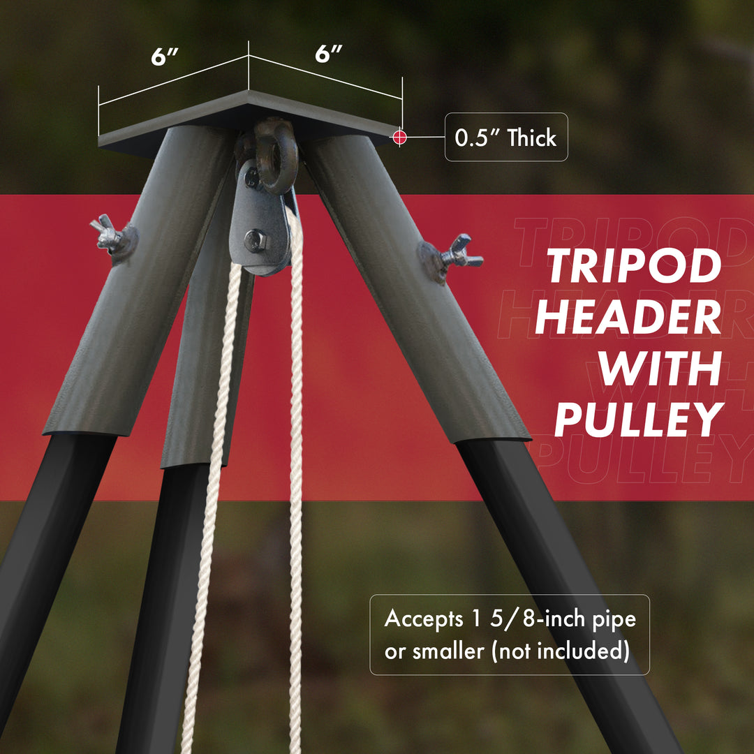 Boss Buck Tripod Header with Pulley, Deer Feeder Attachment, Feeder Not Included - VMInnovations