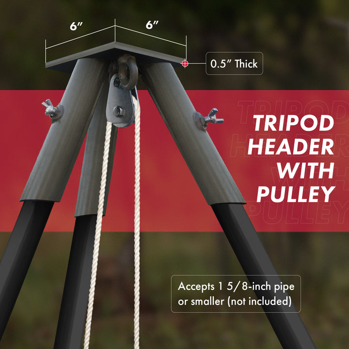 Boss Buck Tripod Header with Pulley, Deer Feeder Attachment, Feeder Not Included - VMInnovations