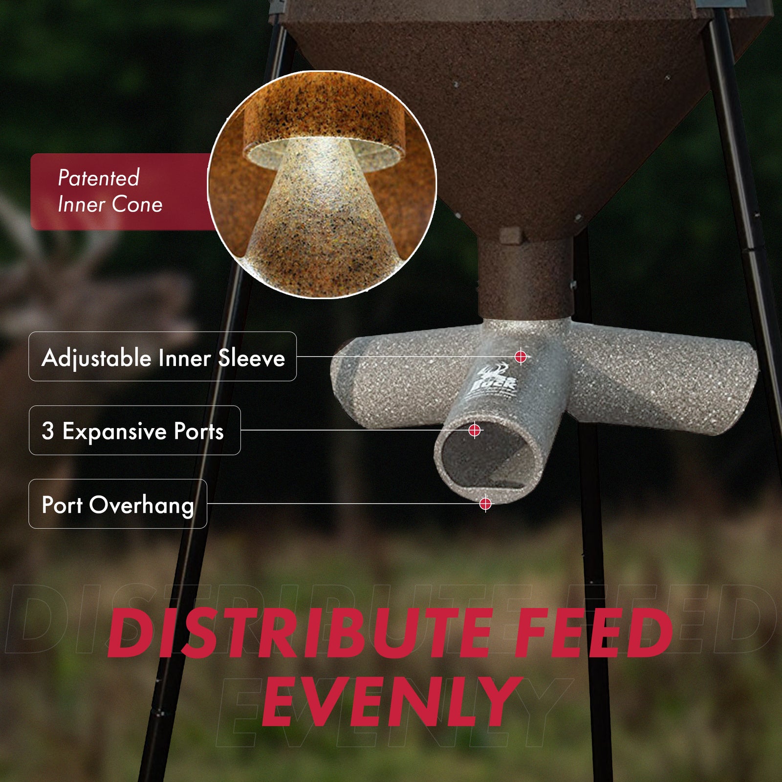 Boss Buck BB-1.10 Hunting Game Feeder with 3 10-Inch Feed Ports, Gray (2 Pack) - VMInnovations