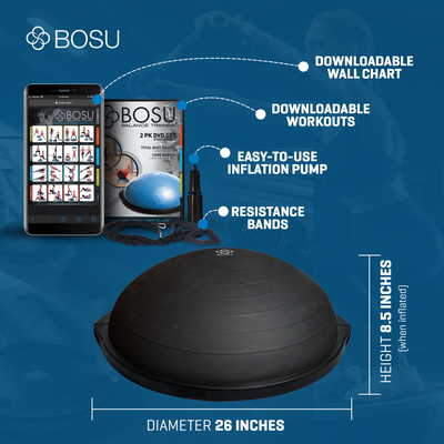Bosu Home Balance Trainer for Strength, Flexibility, and Cardio Workouts, Black - VMInnovations