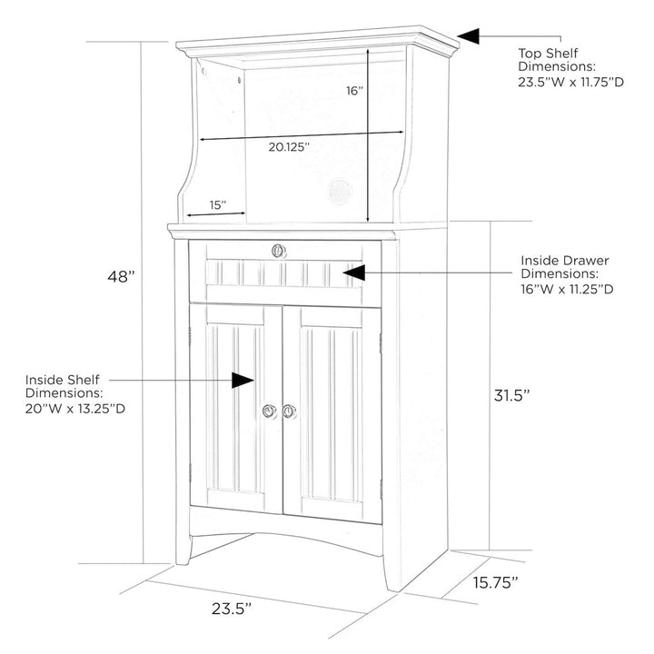 American Furniture Microwave Kitchen Utility Cart Stand Cabinet, White (Used)