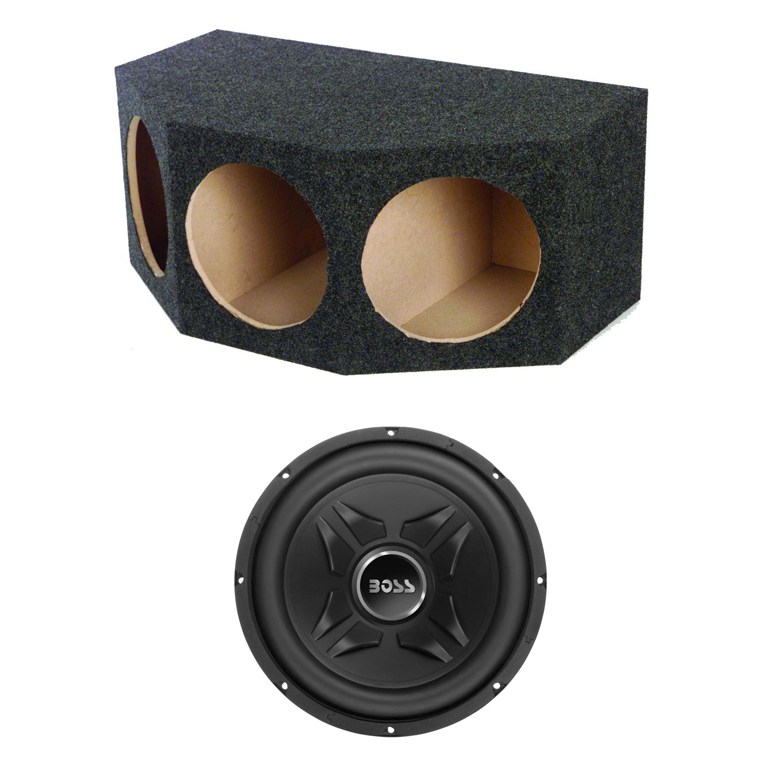 QPower BASS12 3 Hole 12 Inch Sub Enclosure with Boss CXX12 1000 Watt Subwoofer