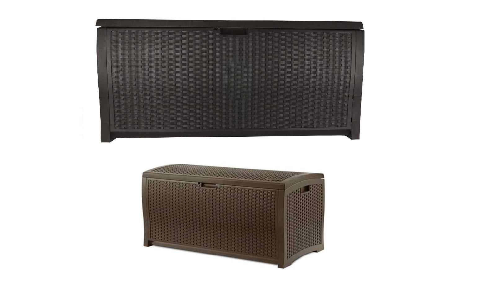 Suncast 73 Gallon Outdoor Deck Box & 99 Gallon Patio Garden Deck Box, Mocha - VMInnovations
