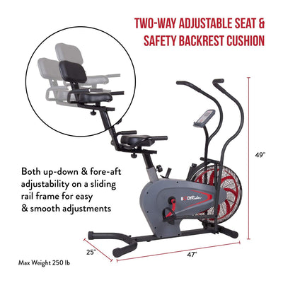 Body Flex Sports Body Rider Stationary Fan Bike with Back Support (Open Box)