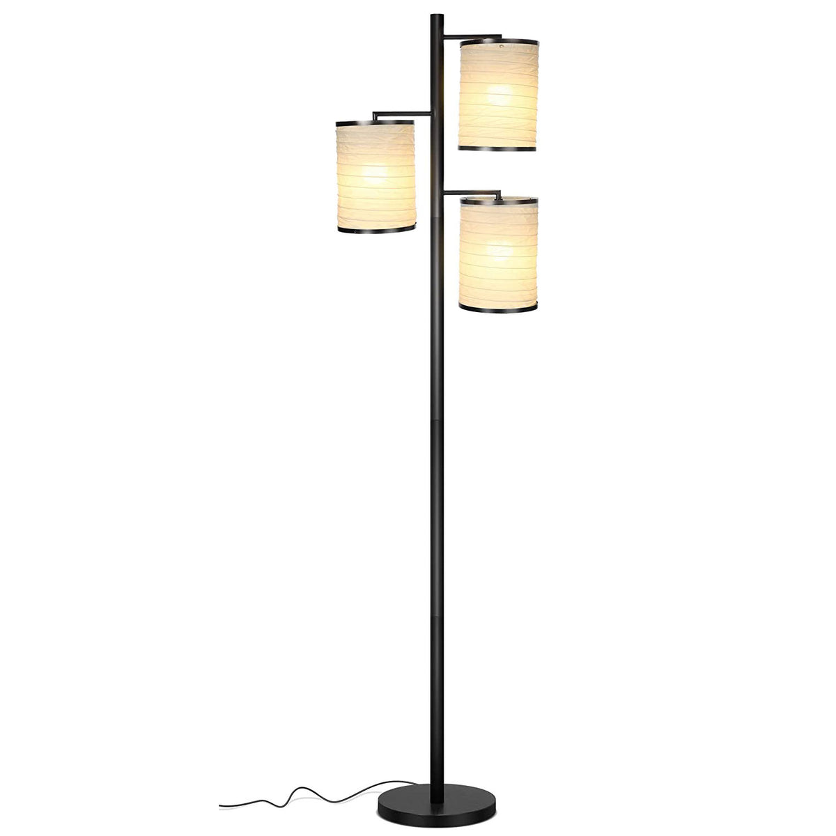 Brightech Liam Asian Lantern Shade Tree LED Floor Lamp Light, Black (Open Box)