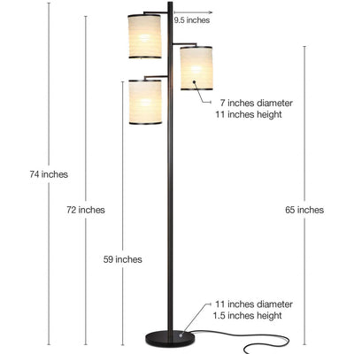 Brightech Liam Asian Lantern Shade Tree LED Floor Lamp Light, Black (Open Box)