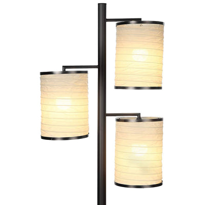 Brightech Liam Asian Lantern Shade Tree LED Floor Lamp Light, Black (Open Box)