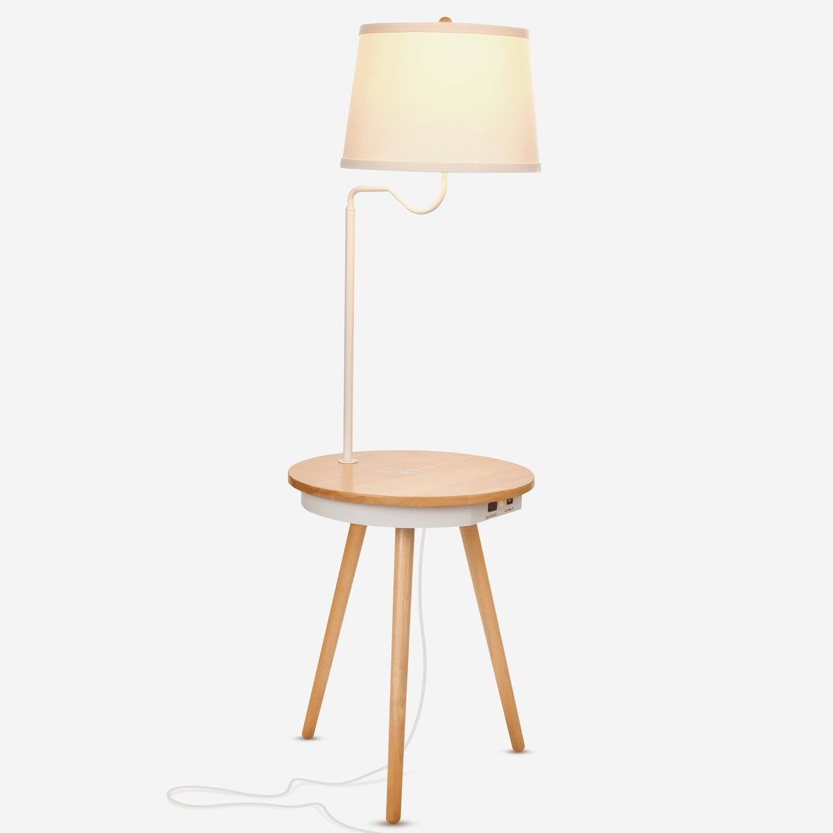 Brightech Owen Wireless Charging Station Table w/Built In Lamp, Wood (Open Box)