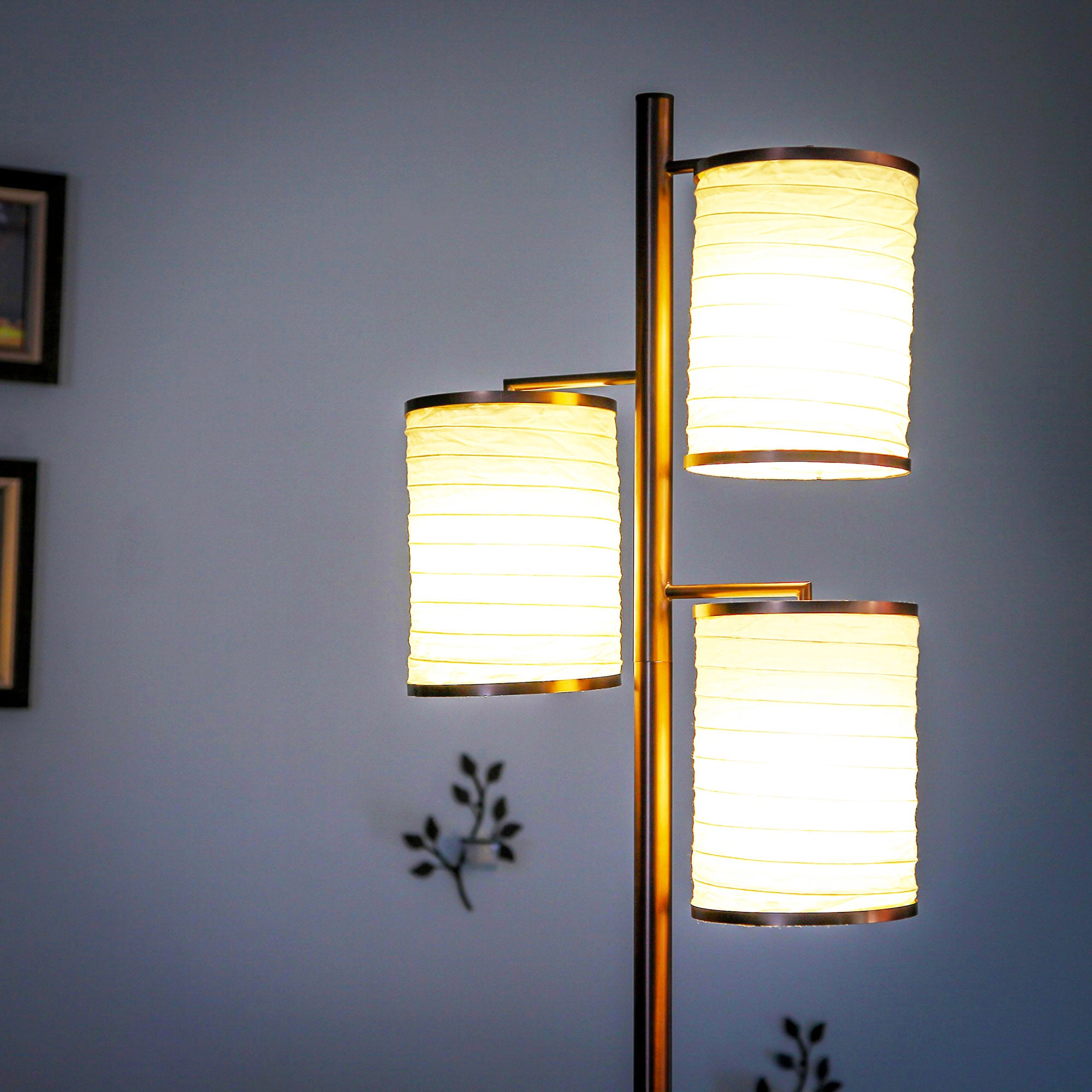 Brightech Liam Asian Lantern Shade Tree LED Floor Lamp Light, Black (For Parts) - VMInnovations