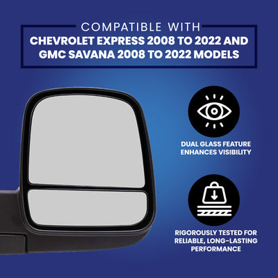 Brock Passenger's Side Manual Mirror for Chevrolet Express & GMC Savana 08 to 22 - VMInnovations