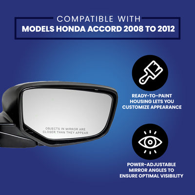 Brock Passenger's Side Replacement Power Mirror for Honda Accord 2008 to 2012