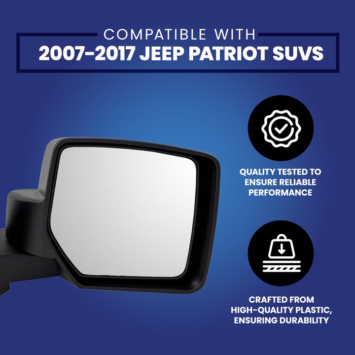 Brock Manual Left Side View Mirror for 07-17 Jeep Patriot,Black (Open Box) - VMInnovations
