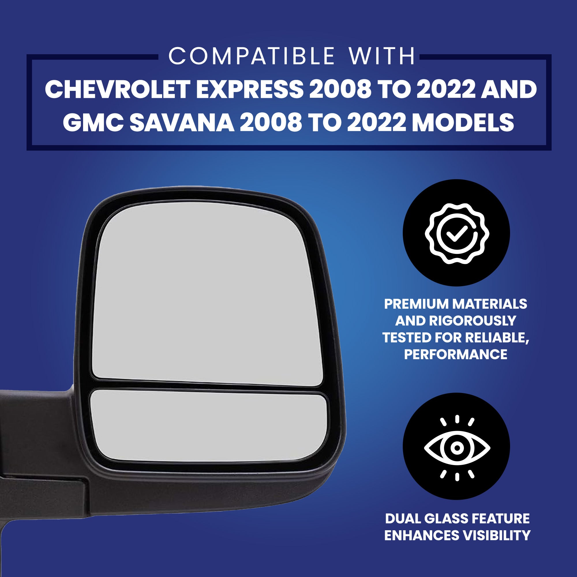 Brock Driver's Side Manual Mirror for Chevrolet Express and GMC Savana 08 to 22 - VMInnovations