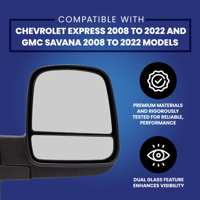 Brock Driver's Side Manual Mirror for Chevrolet Express and GMC Savana 08 to 22 - VMInnovations