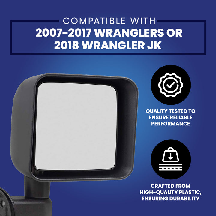 Brock Manual Left Side Replacement Mirror 07-17 Jeep Wrangler, Black (Open Box)