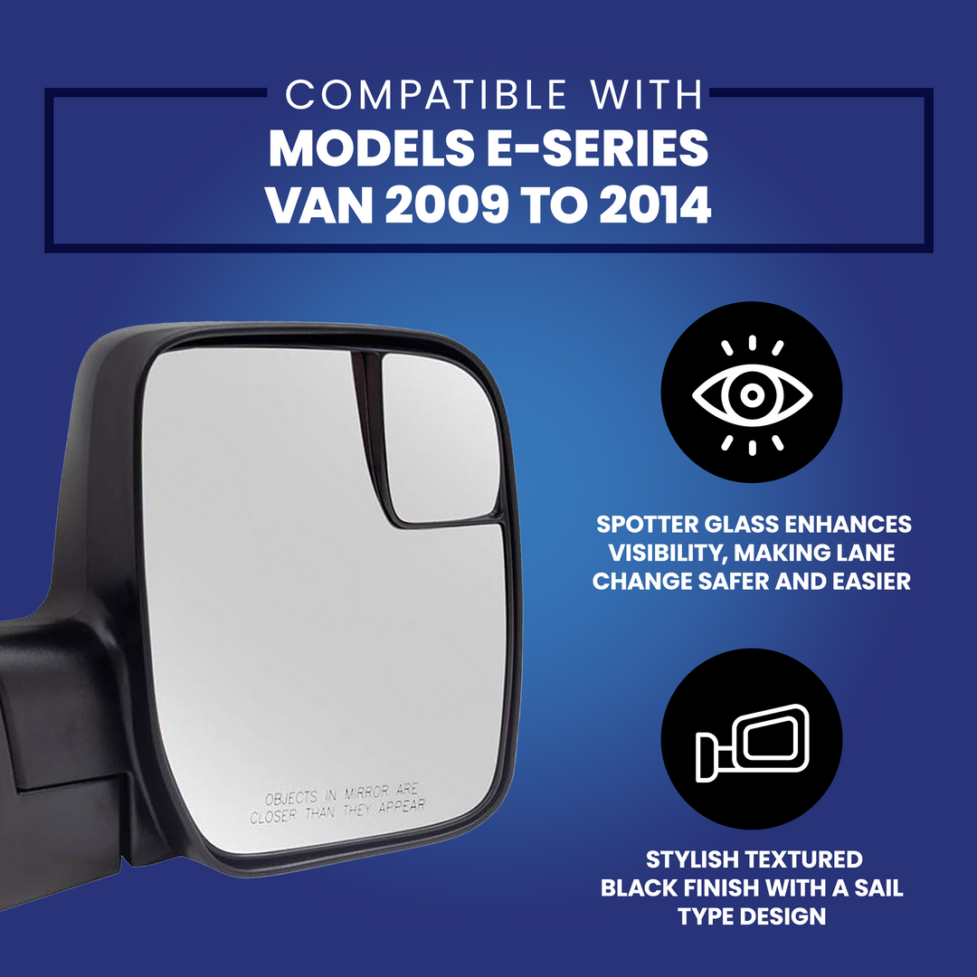 Brock Passenger Side Sail Type Power Mirror, Ford E Series 10-14, Blk (Open Box) - VMInnovations