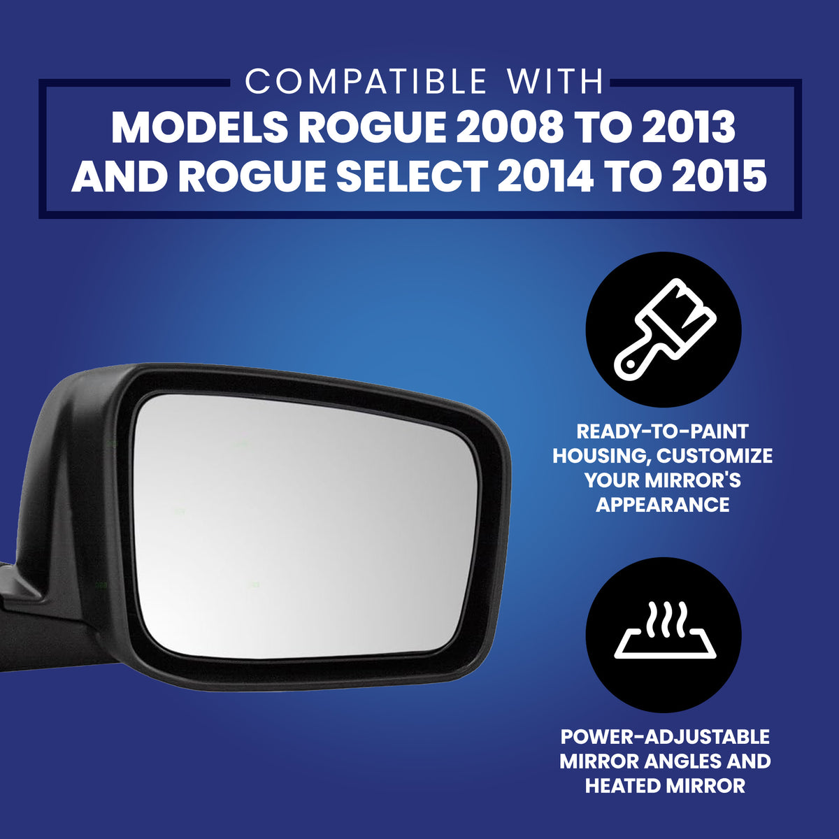 Brock Driver's Side View Power Mirror for Nissan Rogue 2008-2013,Black(Open Box)