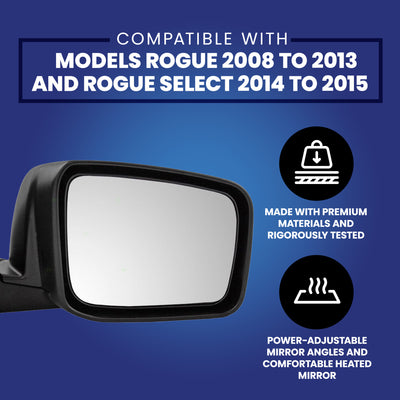 Brock Passenger's Side View Power Mirror for Nissan Rogue 2008-2013, Blk (Used) - VMInnovations
