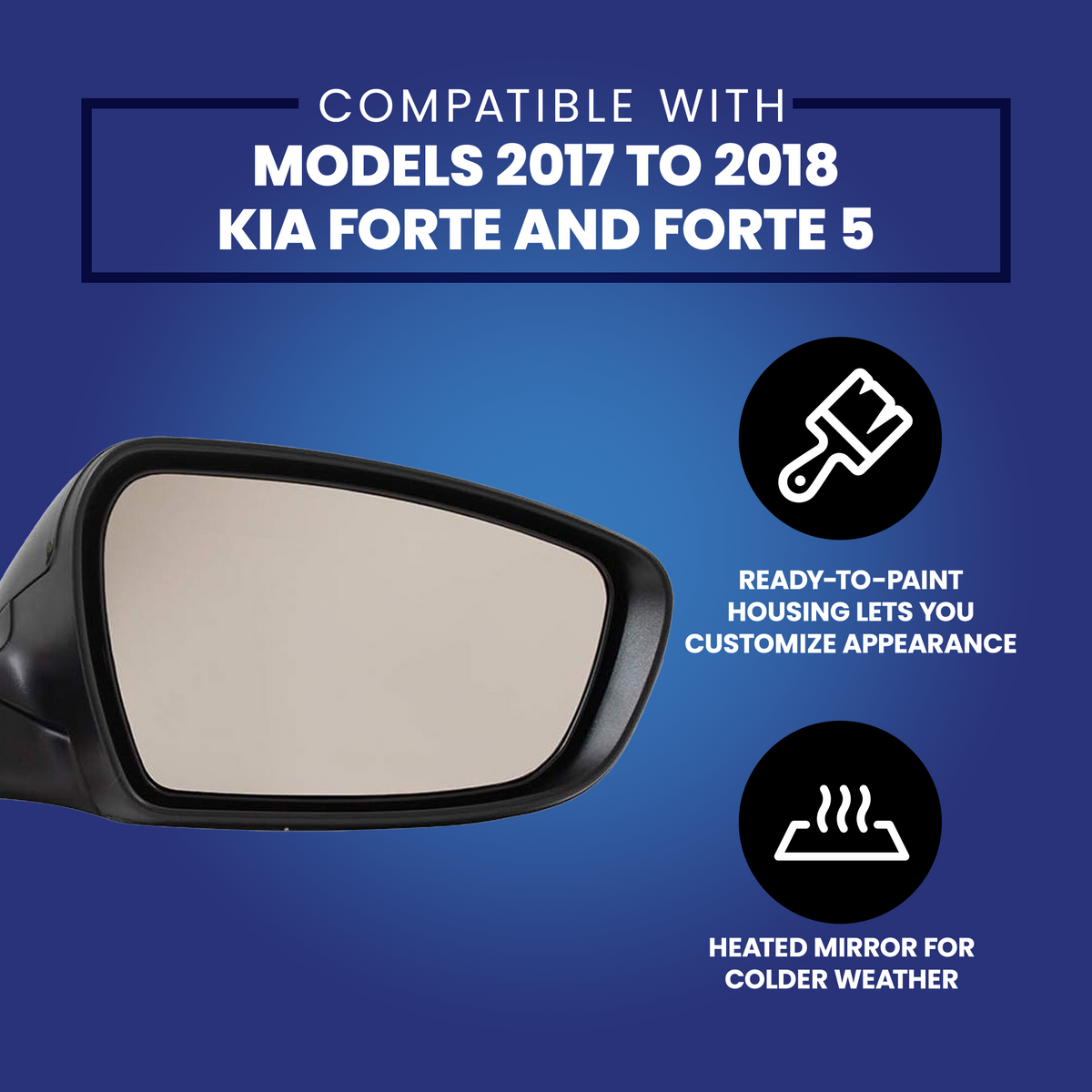 Brock Driver Seat Side View Mirror for 2017 to 2018 Kia Forte and Forte 5, Black - VMInnovations