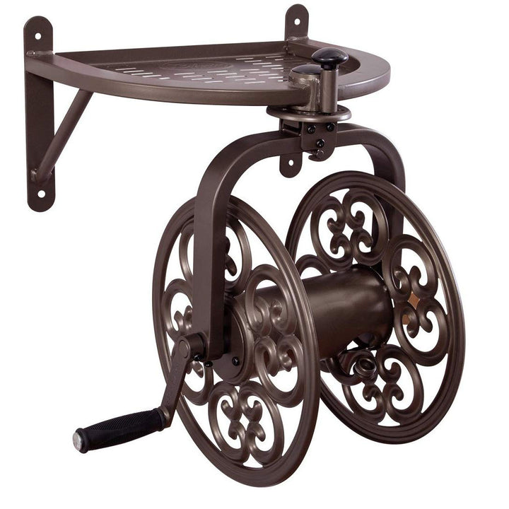 Liberty Garden Wall-Mounted 360 Degree Rotate Garden Hose Reel, Bronze(Open Box) - VMInnovations