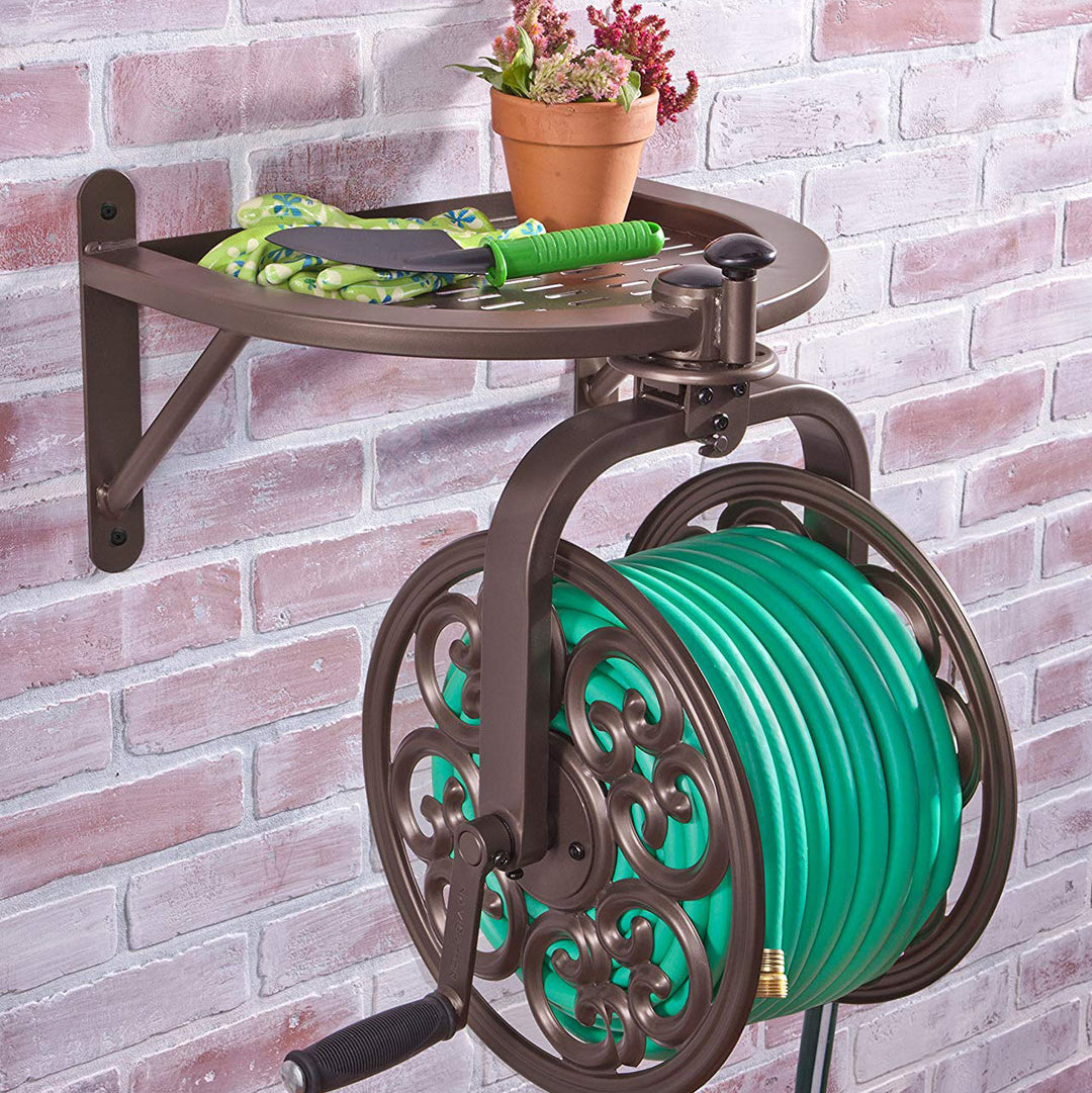 Liberty Garden Wall-Mounted 360 Degree Rotate Garden Hose Reel, Bronze(Open Box) - VMInnovations