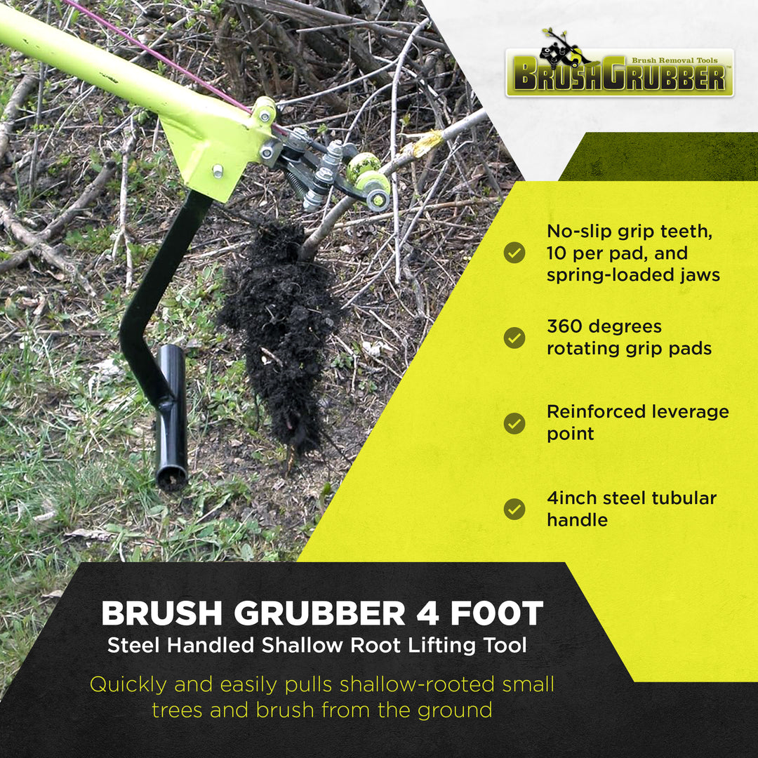 Brush Grubber Heavy Duty 4 Foot Steel Handled Shallow Root Lifting Tool, Green