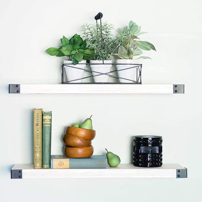 Willow & Grace Bryan 36" Floating Wood Wall Shelves, White, Set of 2 (Open Box)