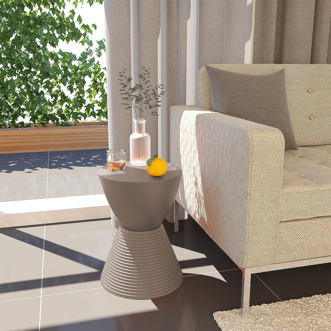 LeisureMod Boyd In/Outdoor Modern Hourglass Accent Side Table, Taupe (Open Box)