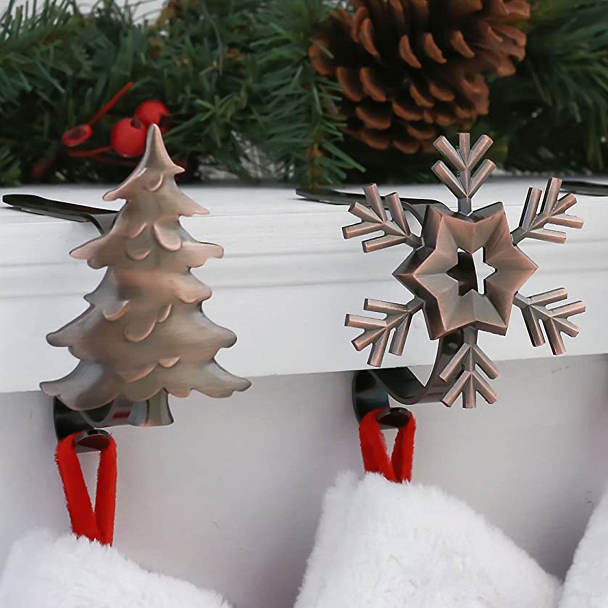 Haute Decor MantleClip Stocking Holder w/ Metal Holiday Icons, Bronze, 4pk(Used) - VMInnovations