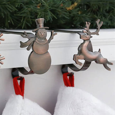 Haute Decor MantleClip Stocking Holder with Metal Holiday Icons, Bronze, 4 Pack