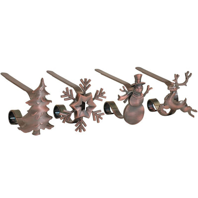 Haute Decor MantleClip Stocking Holder w/ Metal Icons, Bronze, 4 Pack (Open Box)