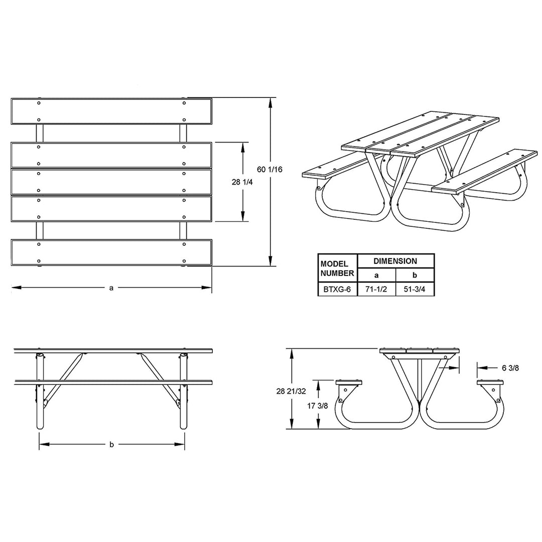 Pilot Rock 2 Pack 6'/8' Outdoor Steel Non Tip Picnic Table Leg Kits (Frame Only)