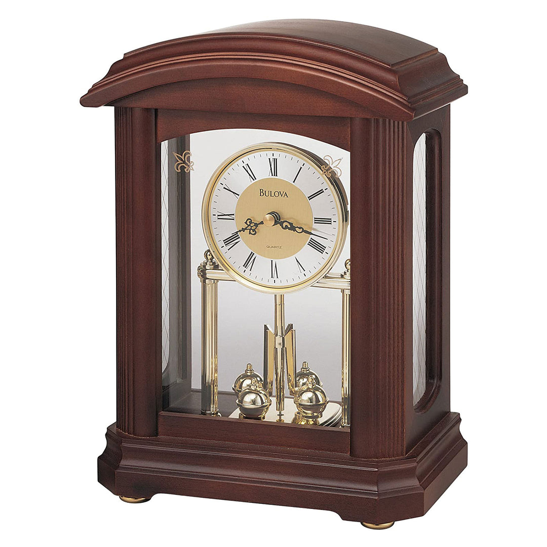 Bulova B1848 Nordale Tabletop Hardwood Mantel Desk Clock with Pendulum(Open Box)