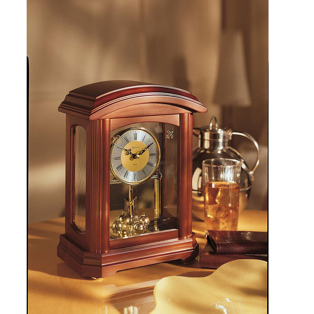 Bulova B1848 Nordale Tabletop Hardwood Mantel Desk Clock with Pendulum(Open Box) - VMInnovations